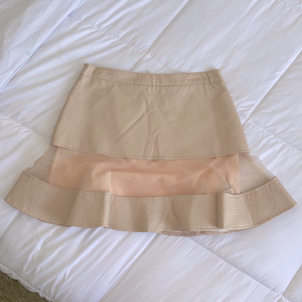 Blush pink pleather & lace skirt (L)